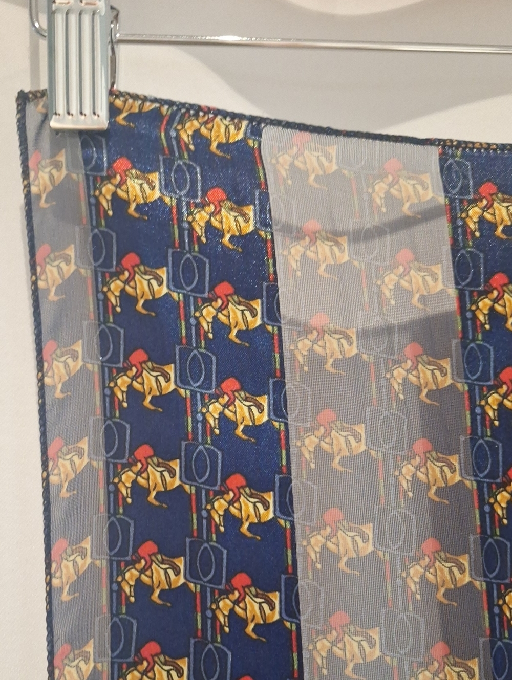 Scarf with Equestrian Motif in Navy, Gold & Red